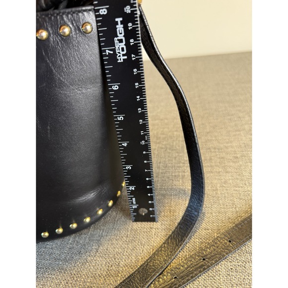 ANNA PAOLA Black Leather Studded Bucket Bag Made in Italy - Picture 7 of 9
